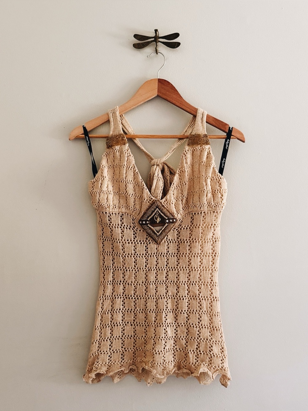 Y2K Baby Phat Vintage Crochet Knit Beaded Halter Top Women’s Large